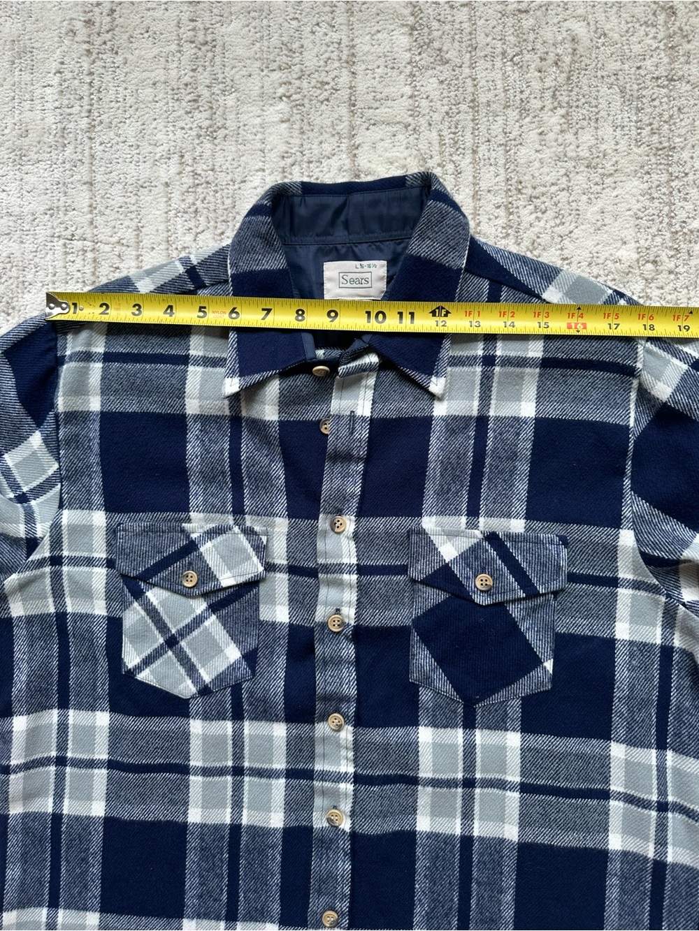 Vintage SEARS Flannel Button Down Shirt Large 16-16 1/2 Men’s 100% Acrylic - Picture 9 of 10